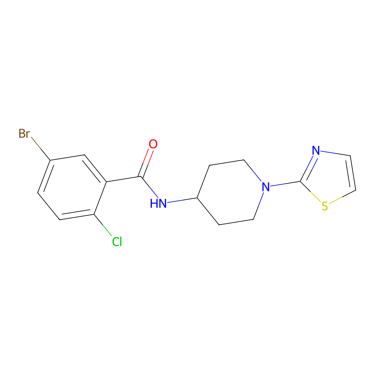 5-bromo-2-chloro-N-(1-(thiazol-2-yl)piperidin-4-yl)benzamide molecular structure, CAS 1448125-77-6