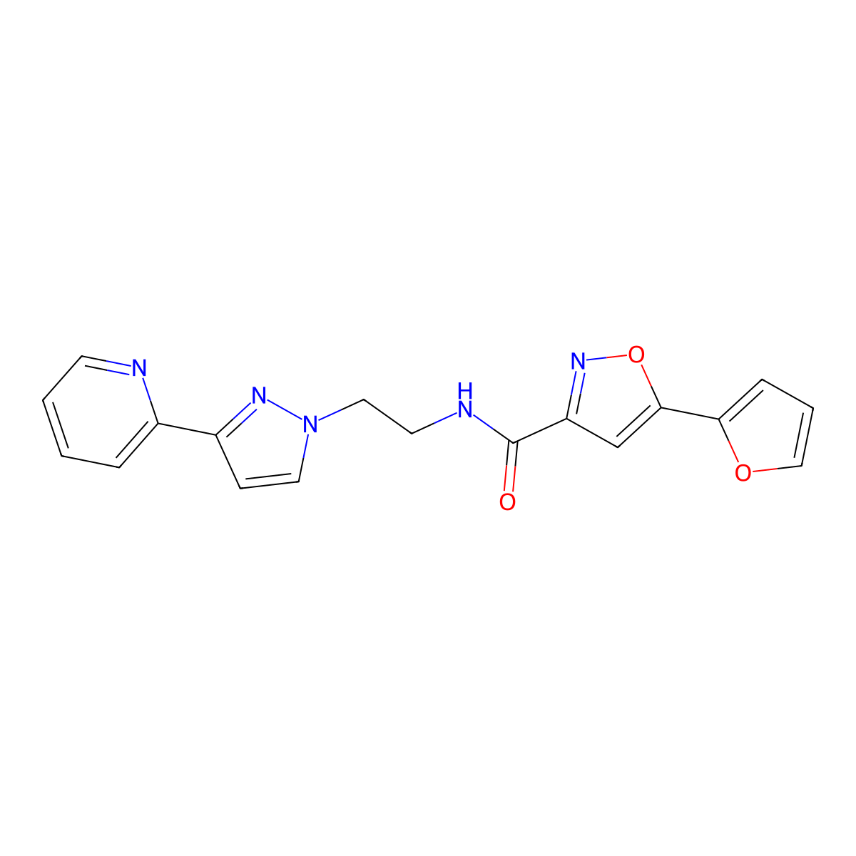 5-(furan-2-yl)-N-(2-(3-(pyridin-2-yl)-1H-pyrazol-1-yl)ethyl)isoxazole-3-carboxamide molecular structure, CAS 1448125-78-7