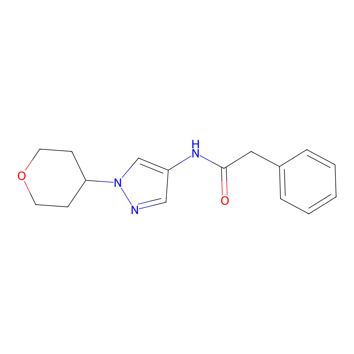 2-phenyl-N-(1-(tetrahydro-2H-pyran-4-yl)-1H-pyrazol-4-yl)acetamide molecular structure, CAS 1448125-80-1