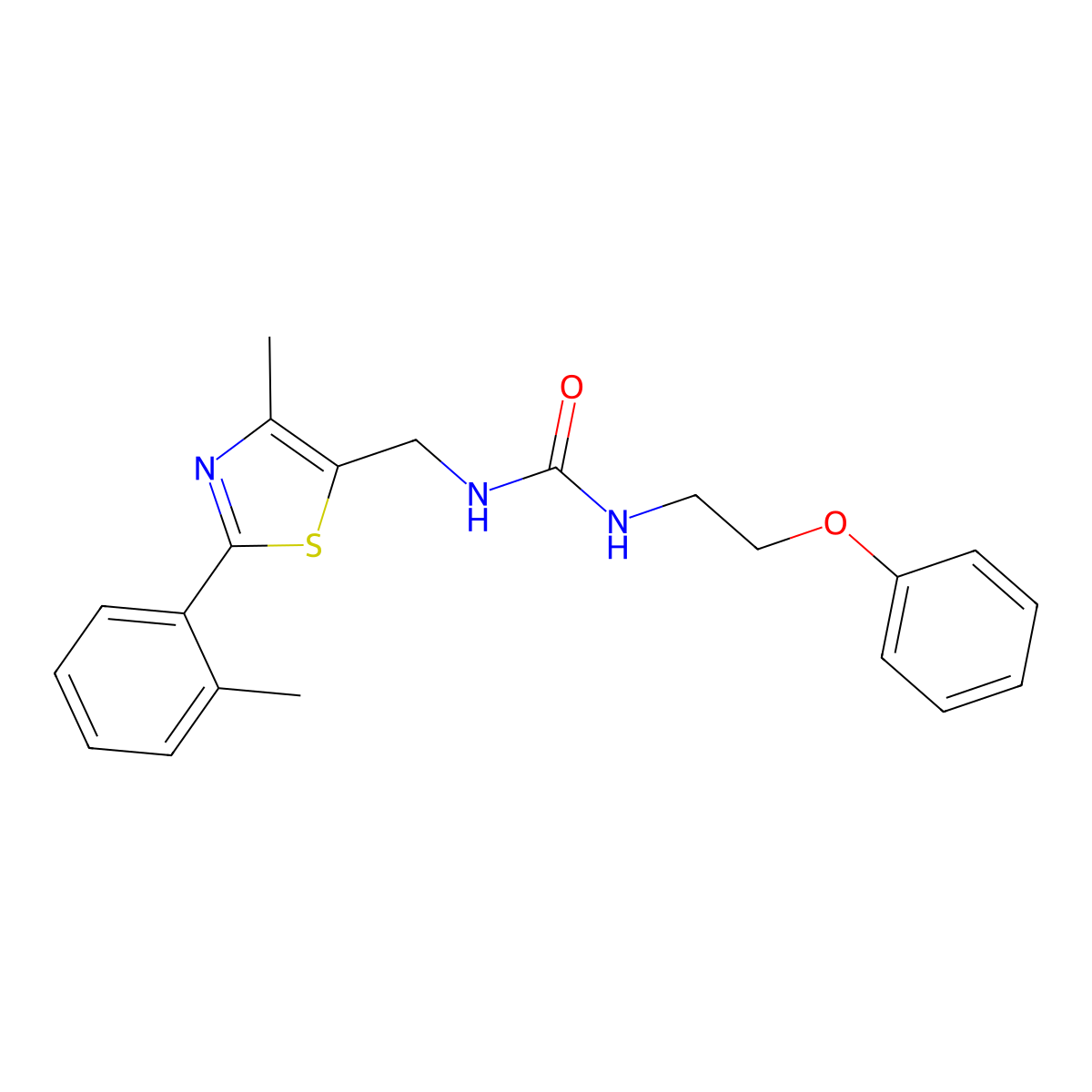 1-((4-Methyl-2-(o-tolyl)thiazol-5-yl)methyl)-3-(2-phenoxyethyl)urea molecular structure, CAS 1448125-82-3