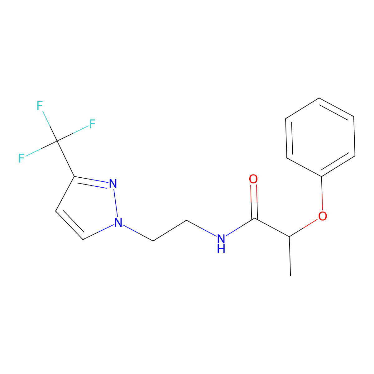 2-phenoxy-N-{2-[3-(trifluoromethyl)-1H-pyrazol-1-yl]ethyl}propanamide molecular structure, CAS 1448125-86-7