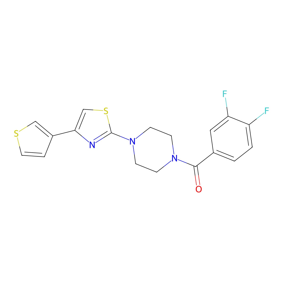 (3,4-Difluorophenyl)(4-(4-(thiophen-3-yl)thiazol-2-yl)piperazin-1-yl)methanone molecular structure, CAS 1448125-87-8