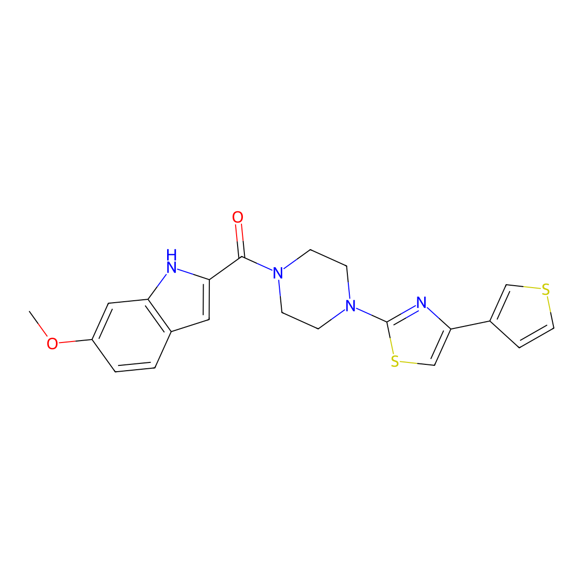 (6-methoxy-1H-indol-2-yl)(4-(4-(thiophen-3-yl)thiazol-2-yl)piperazin-1-yl)methanone molecular structure, CAS 1448125-89-0