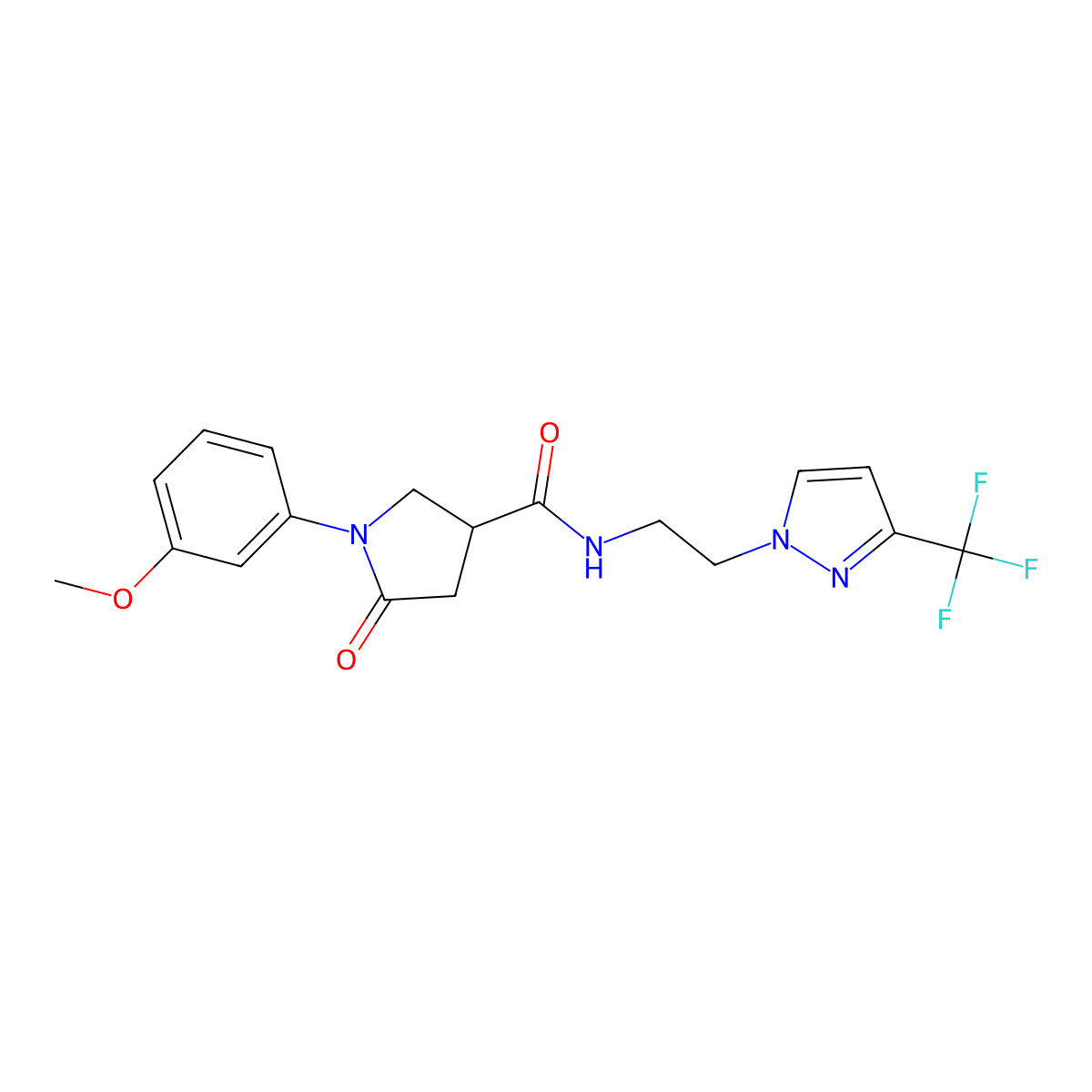 1-(3-methoxyphenyl)-5-oxo-N-{2-[3-(trifluoromethyl)-1H-pyrazol-1-yl]ethyl}pyrrolidine-3-carboxamide molecular structure, CAS 1448125-90-3
