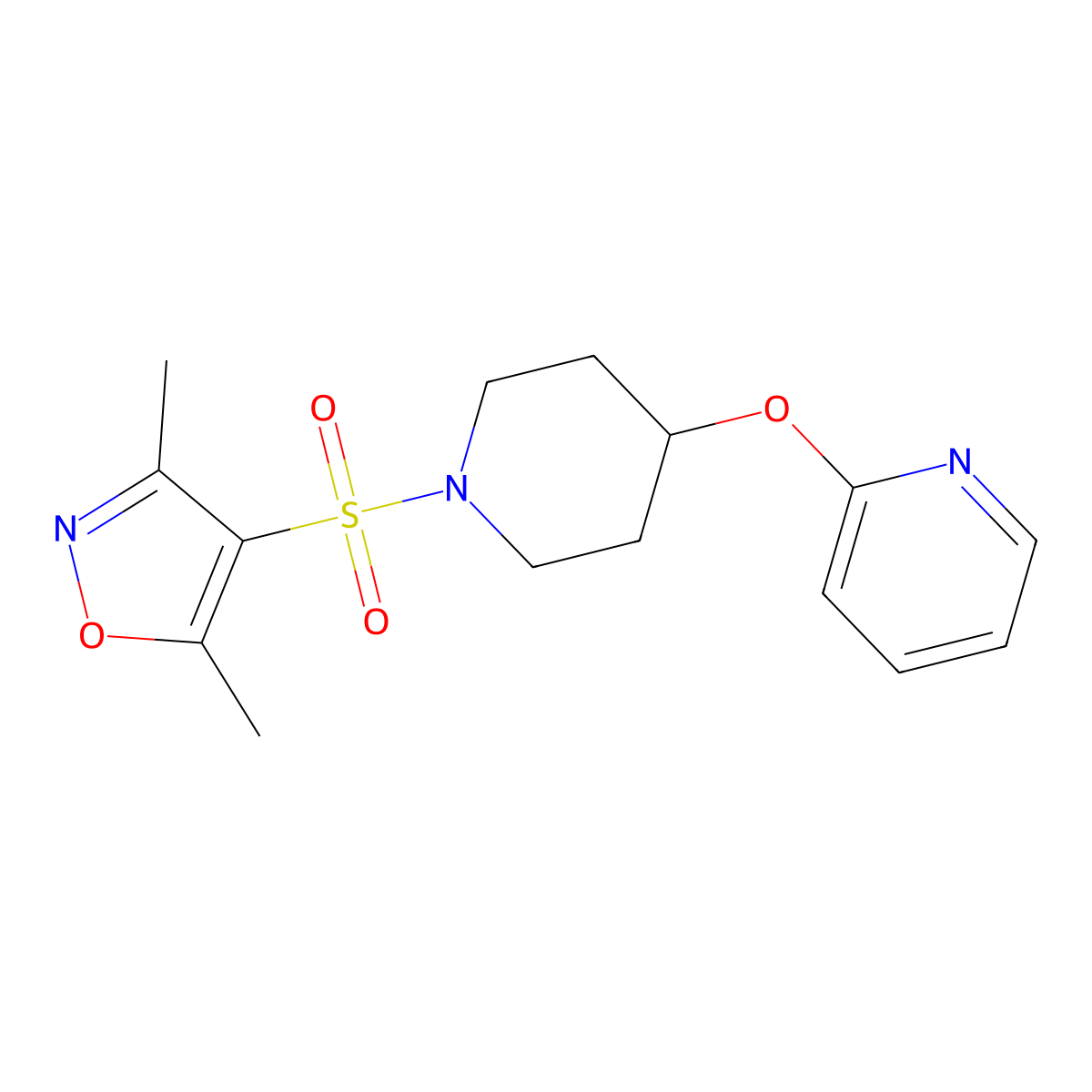 Pyridine, 2-[[1-[(3,5-dimethyl-4-isoxazolyl)sulfonyl]-4-piperidinyl]oxy]- molecular structure, CAS 1448125-94-7