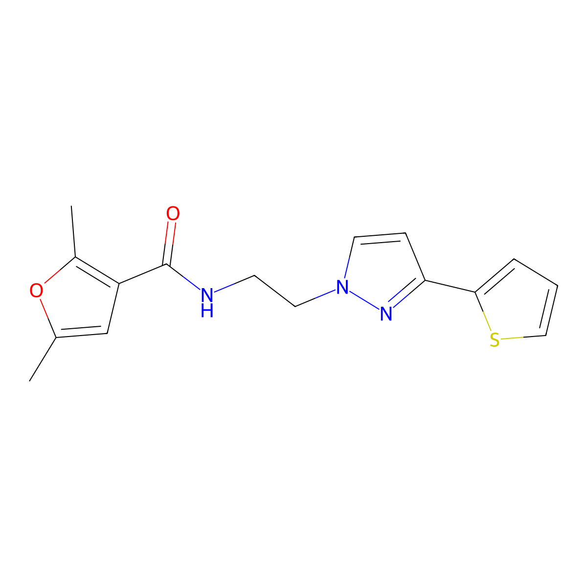 2,5-dimethyl-N-{2-[3-(thiophen-2-yl)-1H-pyrazol-1-yl]ethyl}furan-3-carboxamide molecular structure, CAS 1448125-95-8