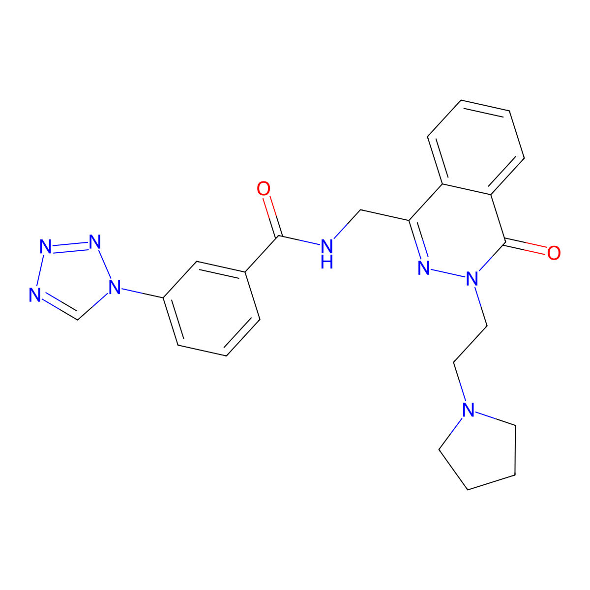 N-((4-oxo-3-(2-(pyrrolidin-1-yl)ethyl)-3,4-dihydrophthalazin-1-yl)methyl)-3-(1H-tetrazol-1-yl)benzamide molecular structure, CAS 1448125-99-2