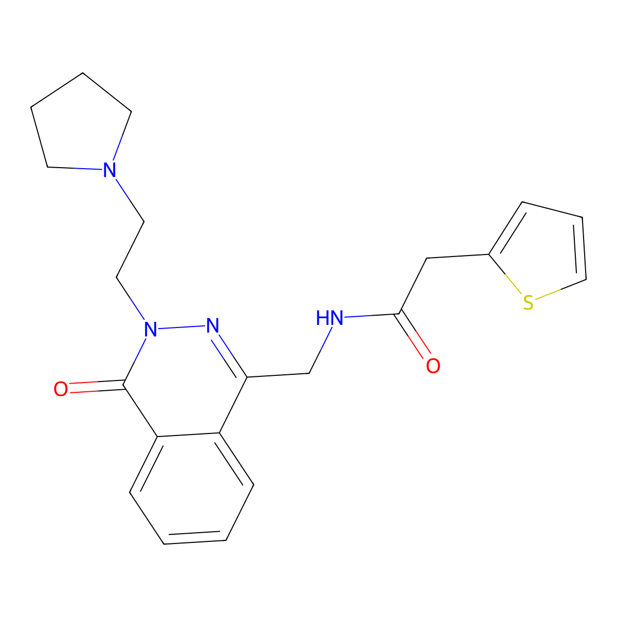 N-((4-oxo-3-(2-(pyrrolidin-1-yl)ethyl)-3,4-dihydrophthalazin-1-yl)methyl)-2-(thiophen-2-yl)acetamide molecular structure, CAS 1448126-02-0