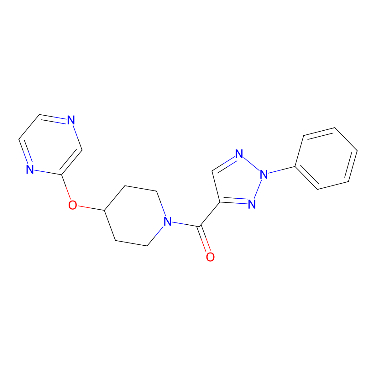 (2-phenyl-2H-1,2,3-triazol-4-yl)(4-(pyrazin-2-yloxy)piperidin-1-yl)methanone molecular structure, CAS 1448126-07-5