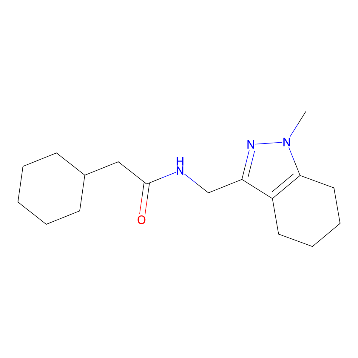 2-cyclohexyl-N-((1-methyl-4,5,6,7-tetrahydro-1H-indazol-3-yl)methyl)acetamide molecular structure, CAS 1448126-08-6