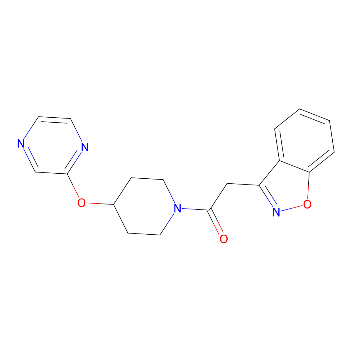 2-(Benzo[d]isoxazol-3-yl)-1-(4-(pyrazin-2-yloxy)piperidin-1-yl)ethanone molecular structure, CAS 1448126-10-0