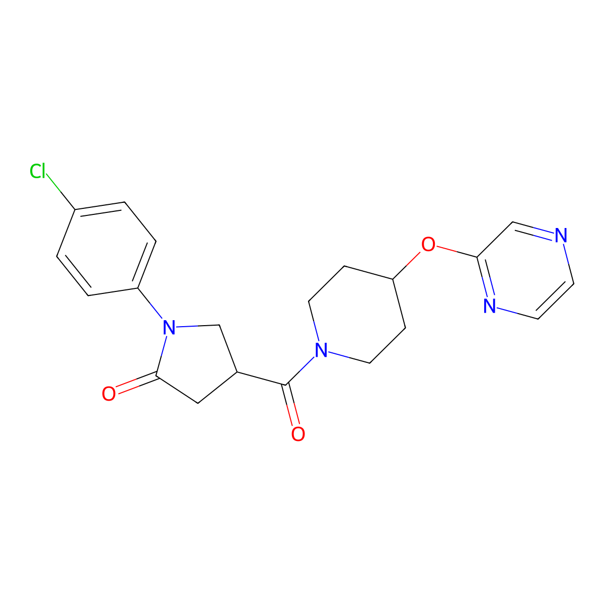 1-(4-Chlorophenyl)-4-[4-(pyrazin-2-yloxy)piperidine-1-carbonyl]pyrrolidin-2-one molecular structure, CAS 1448126-12-2