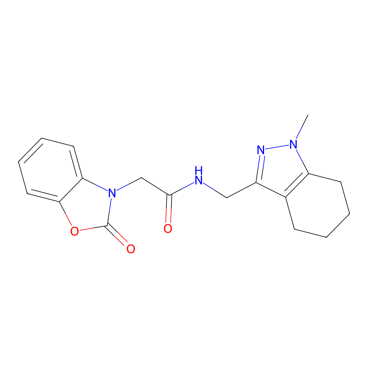 N-((1-methyl-4,5,6,7-tetrahydro-1H-indazol-3-yl)methyl)-2-(2-oxobenzo[d]oxazol-3(2H)-yl)acetamide molecular structure, CAS 1448126-13-3