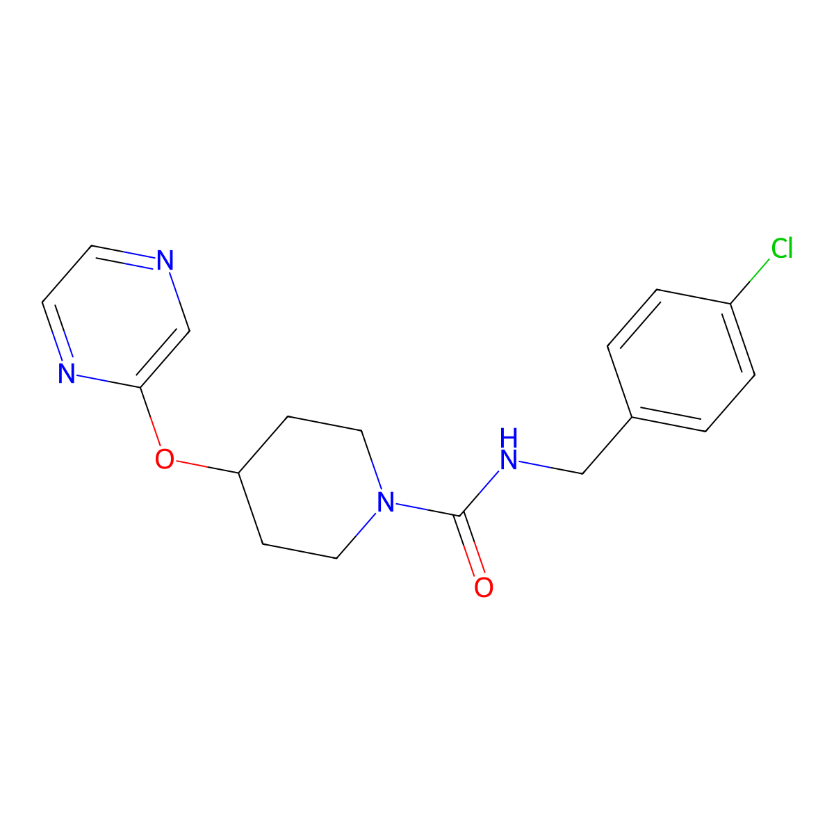 N-(4-chlorobenzyl)-4-(pyrazin-2-yloxy)piperidine-1-carboxamide molecular structure, CAS 1448126-14-4