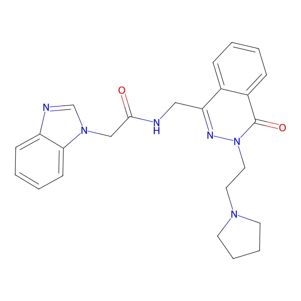 2-(1H-benzo[d]imidazol-1-yl)-N-((4-oxo-3-(2-(pyrrolidin-1-yl)ethyl)-3,4-dihydrophthalazin-1-yl)methyl)acetamide molecular structure, CAS 1448126-15-5
