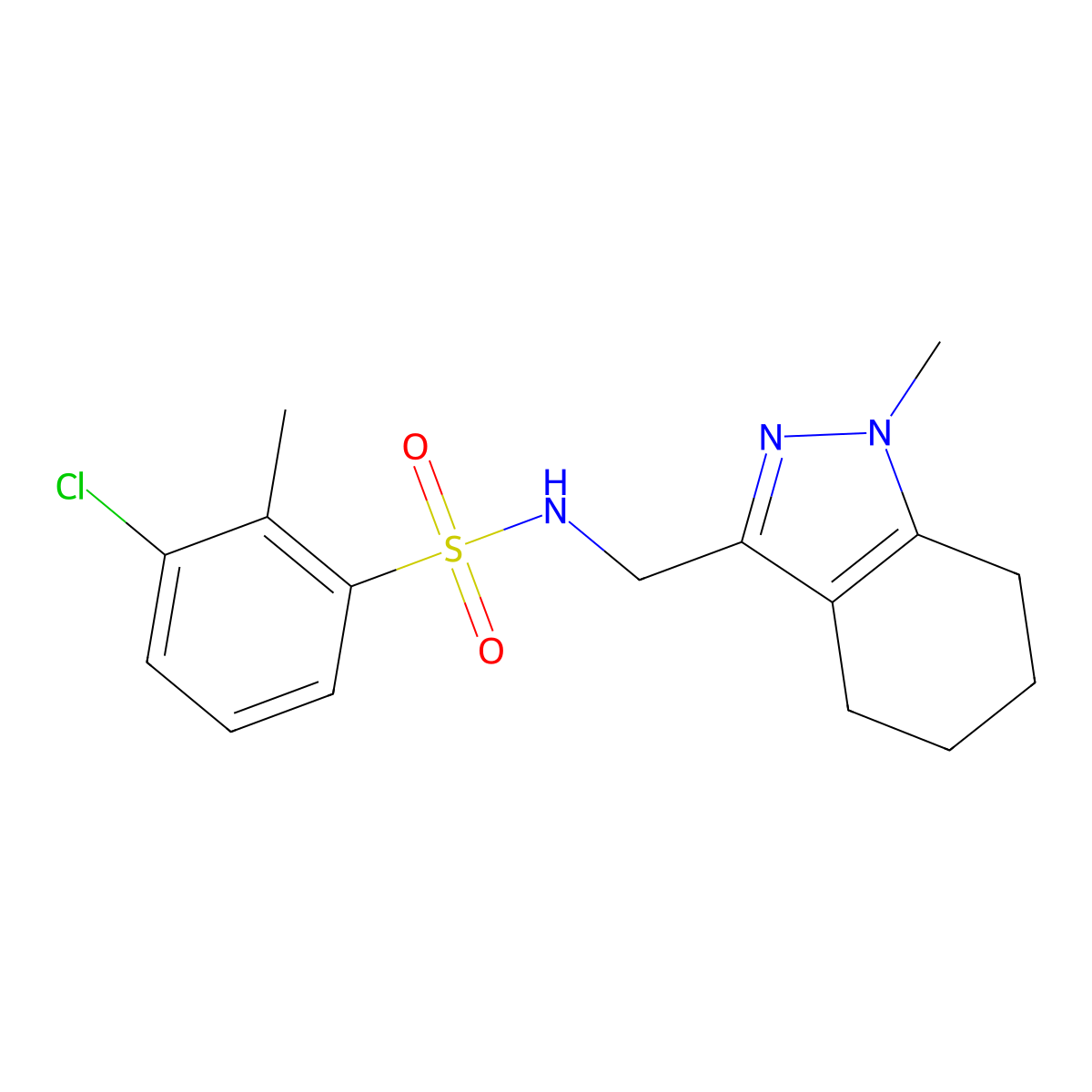 3-chloro-2-methyl-N-((1-methyl-4,5,6,7-tetrahydro-1H-indazol-3-yl)methyl)benzenesulfonamide molecular structure, CAS 1448126-16-6