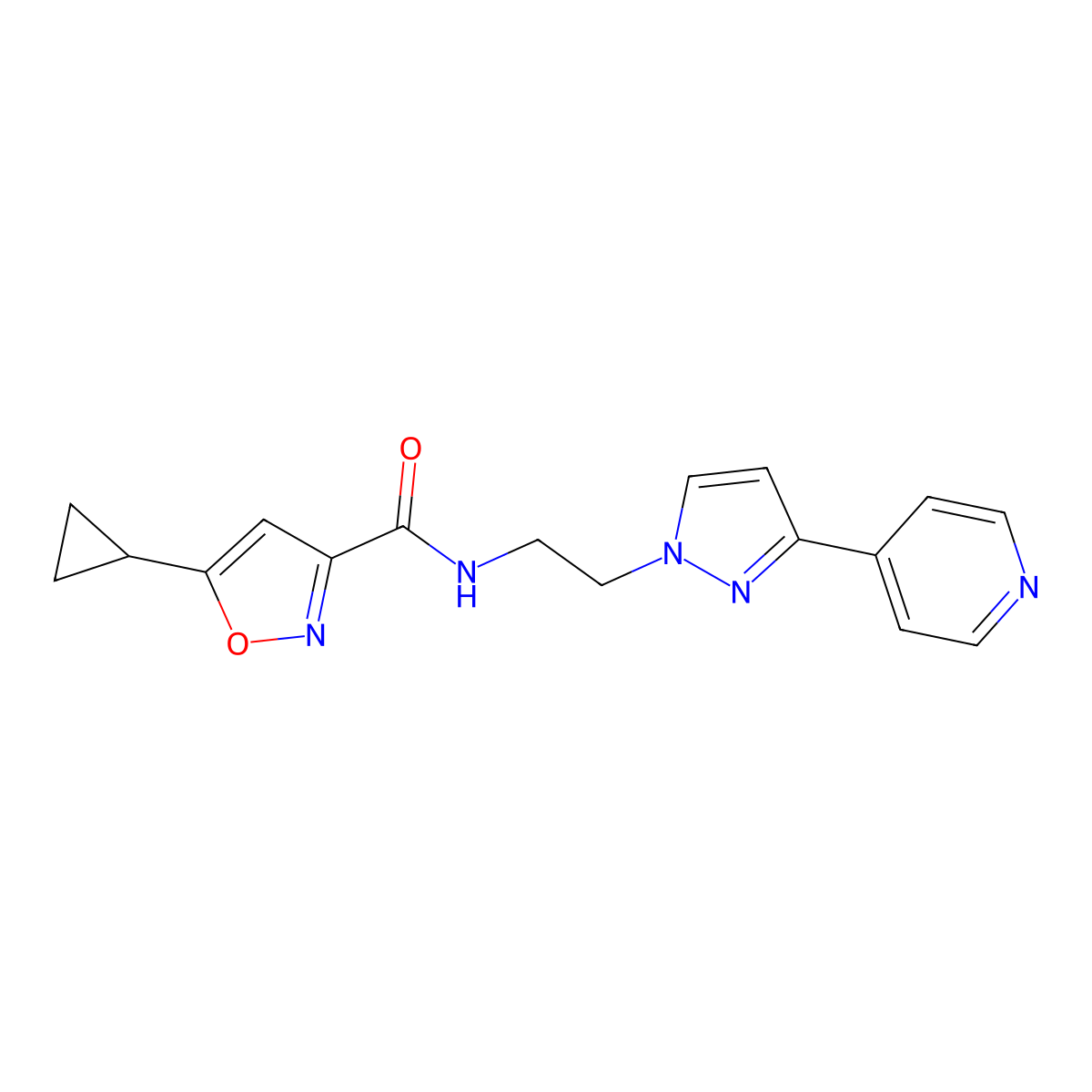 5-cyclopropyl-N-(2-(3-(pyridin-4-yl)-1H-pyrazol-1-yl)ethyl)isoxazole-3-carboxamide molecular structure, CAS 1448126-29-1