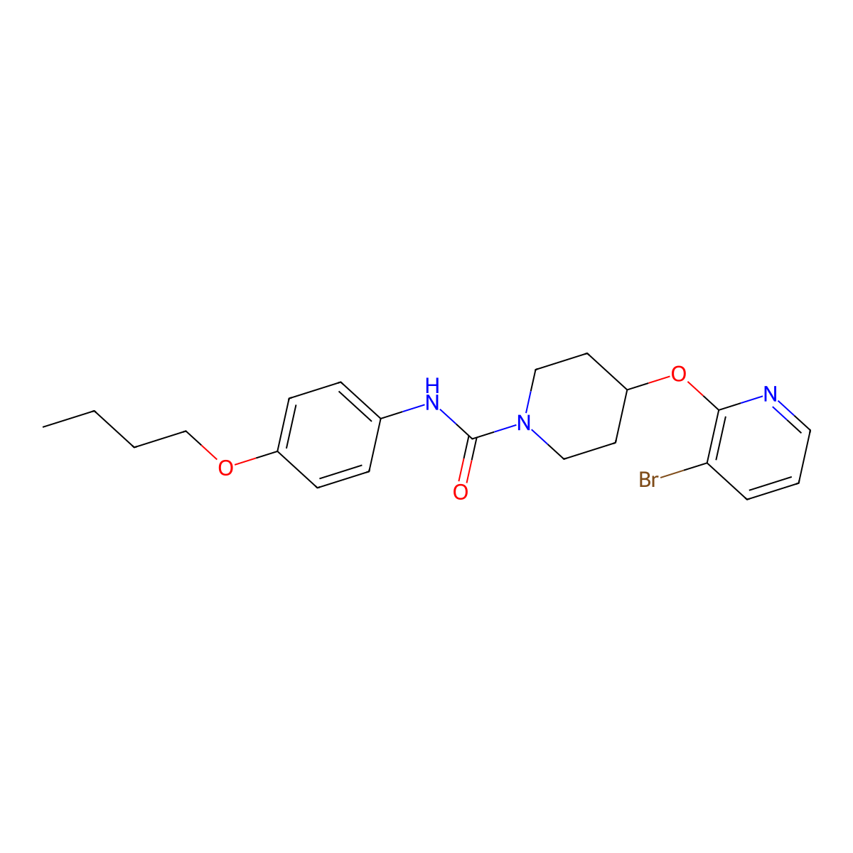 4-((3-bromopyridin-2-yl)oxy)-N-(4-butoxyphenyl)piperidine-1-carboxamide molecular structure, CAS 1448126-33-7