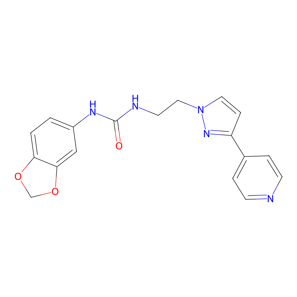 1-(benzo[d][1,3]dioxol-5-yl)-3-(2-(3-(pyridin-4-yl)-1H-pyrazol-1-yl)ethyl)urea molecular structure, CAS 1448126-34-8
