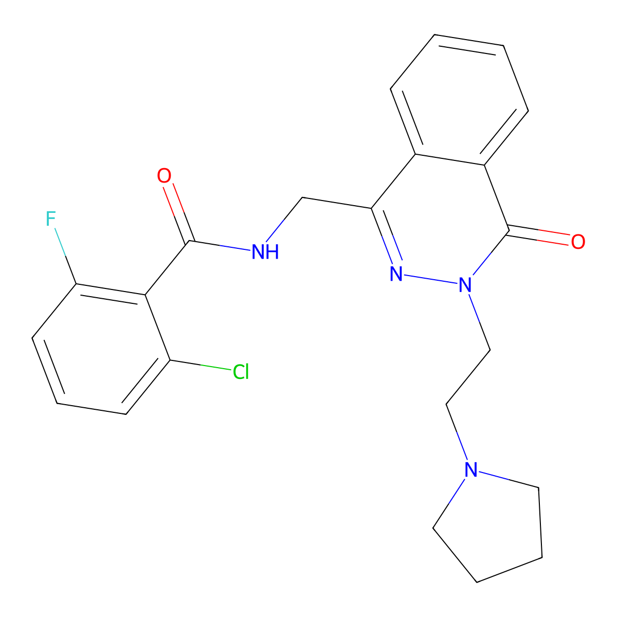 2-chloro-6-fluoro-N-({4-oxo-3-[2-(pyrrolidin-1-yl)ethyl]-3,4-dihydrophthalazin-1-yl}methyl)benzamide molecular structure, CAS 1448126-35-9