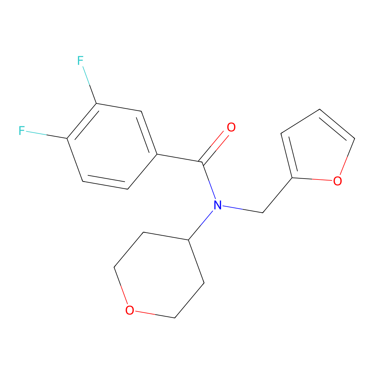 3,4-difluoro-N-(furan-2-ylmethyl)-N-(tetrahydro-2H-pyran-4-yl)benzamide molecular structure, CAS 1448126-40-6