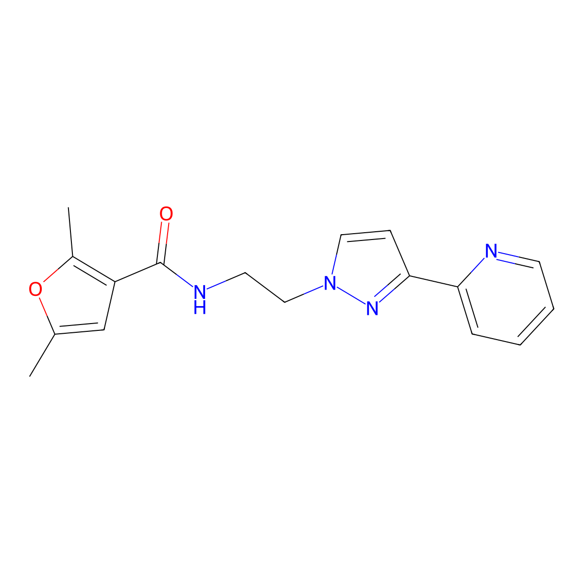2,5-dimethyl-N-{2-[3-(pyridin-2-yl)-1H-pyrazol-1-yl]ethyl}furan-3-carboxamide molecular structure, CAS 1448126-41-7
