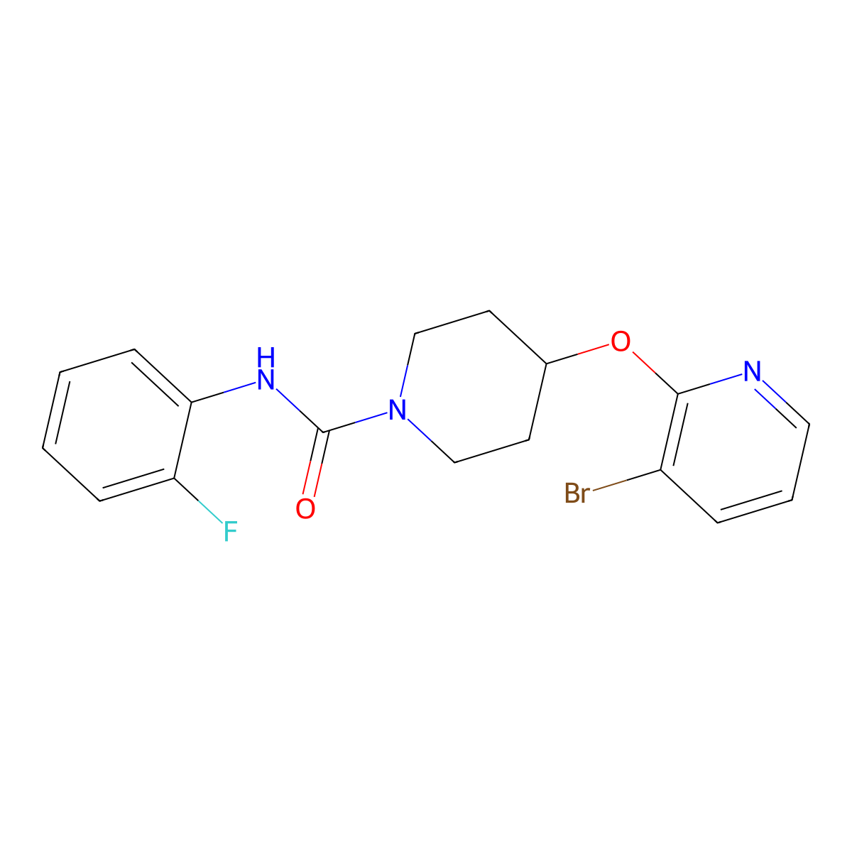 4-((3-bromopyridin-2-yl)oxy)-N-(2-fluorophenyl)piperidine-1-carboxamide molecular structure, CAS 1448126-43-9