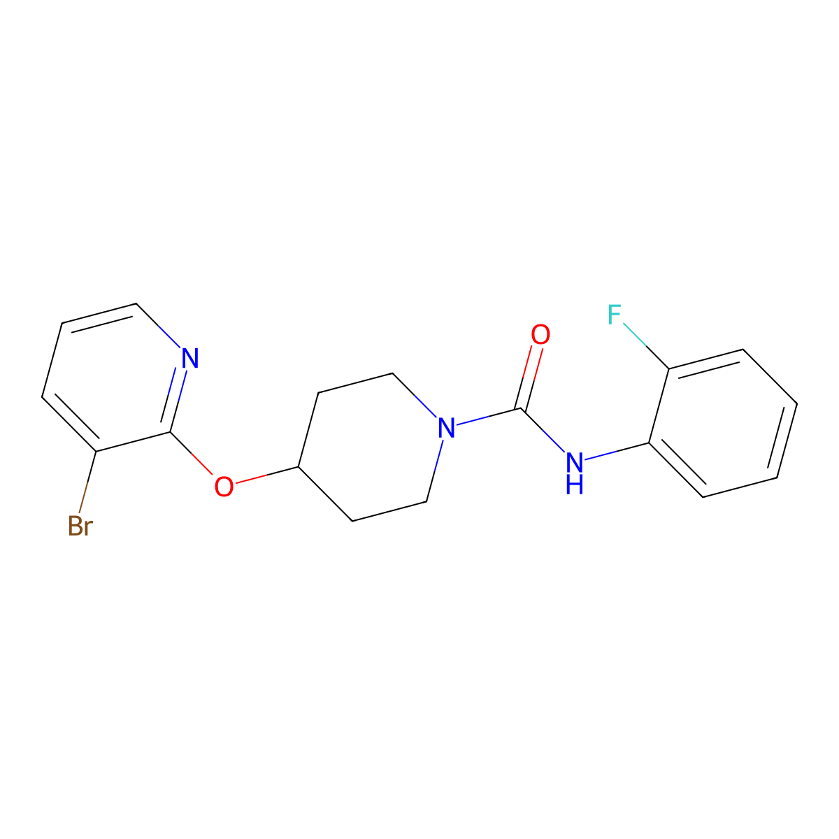 4-((3-bromopyridin-2-yl)oxy)-N-(2-fluorophenyl)piperidine-1-carboxamide molecular structure, CAS 1448126-43-9