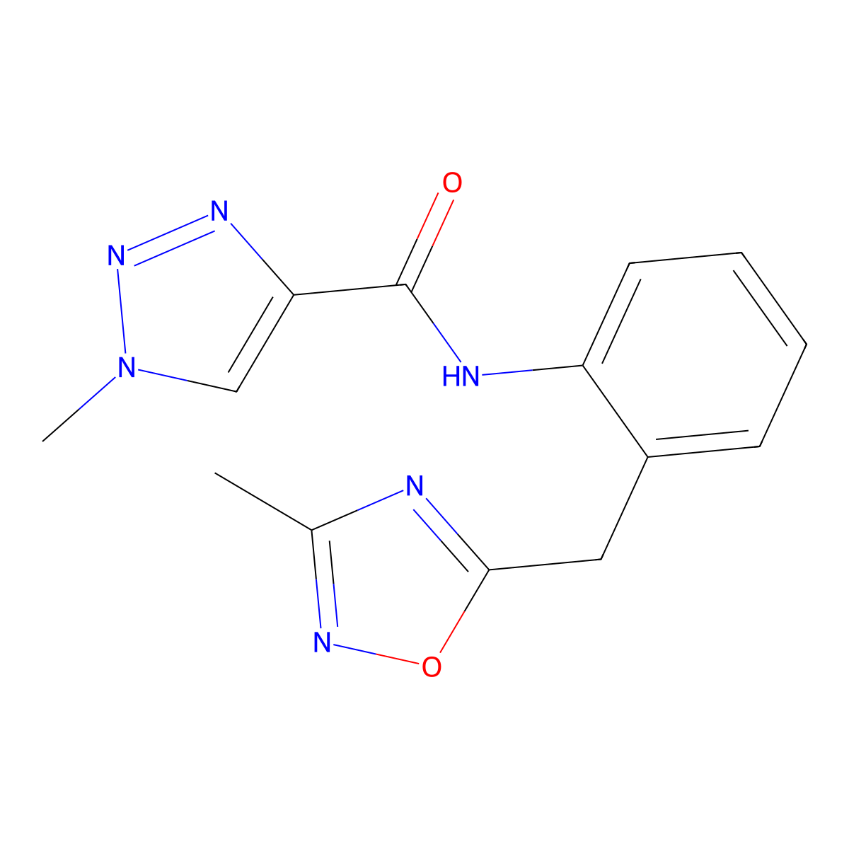 1-methyl-N-(2-((3-methyl-1,2,4-oxadiazol-5-yl)methyl)phenyl)-1H-1,2,3-triazole-4-carboxamide molecular structure, CAS 1448126-44-0