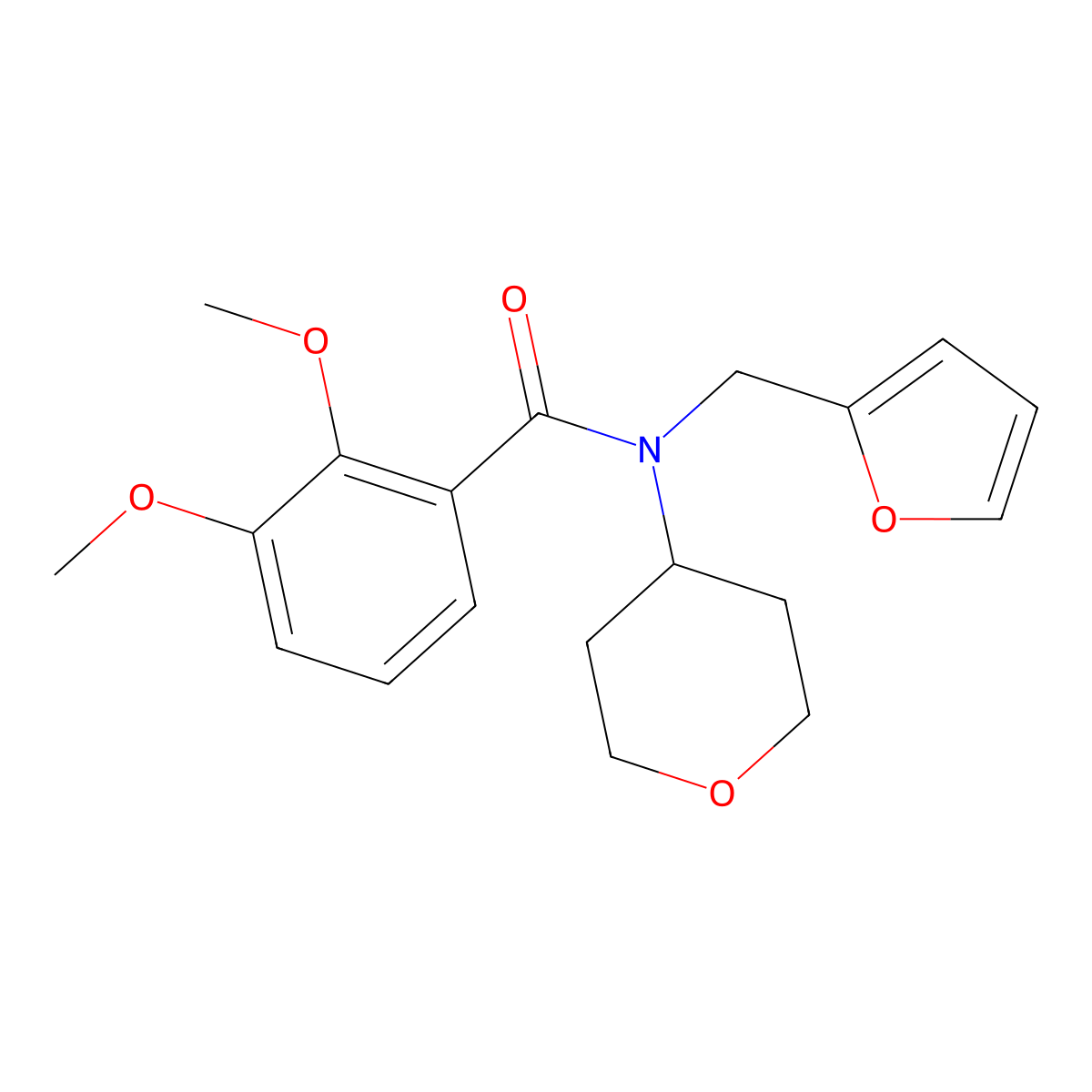 N-(furan-2-ylmethyl)-2,3-dimethoxy-N-(tetrahydro-2H-pyran-4-yl)benzamide molecular structure, CAS 1448126-47-3