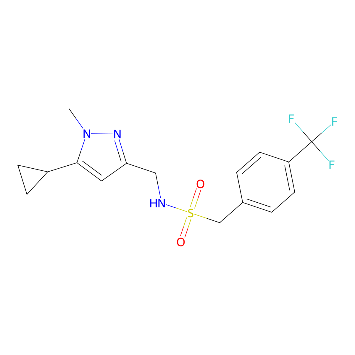 N-[(5-cyclopropyl-1-methyl-1H-pyrazol-3-yl)methyl]-1-[4-(trifluoromethyl)phenyl]methanesulfonamide molecular structure, CAS 1448126-51-9