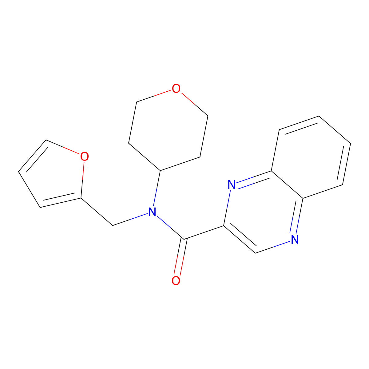 N-(furan-2-ylmethyl)-N-(tetrahydro-2H-pyran-4-yl)quinoxaline-2-carboxamide molecular structure, CAS 1448126-52-0