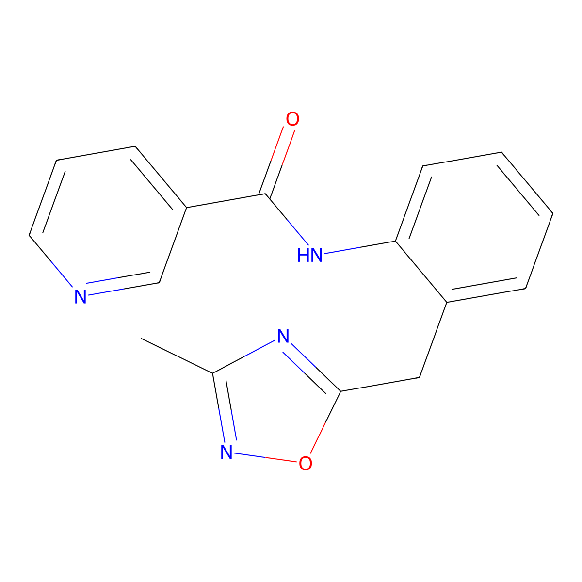 N-(2-((3-methyl-1,2,4-oxadiazol-5-yl)methyl)phenyl)nicotinamide molecular structure, CAS 1448126-54-2