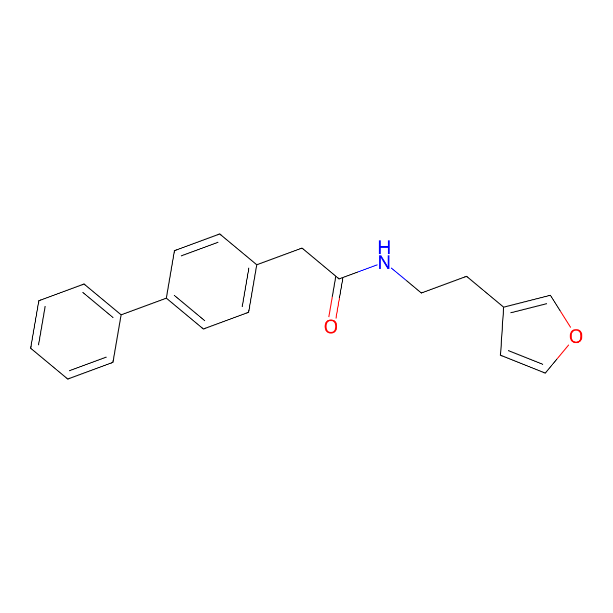 2-([1,1'-biphenyl]-4-yl)-N-(2-(furan-3-yl)ethyl)acetamide molecular structure, CAS 1448127-87-4