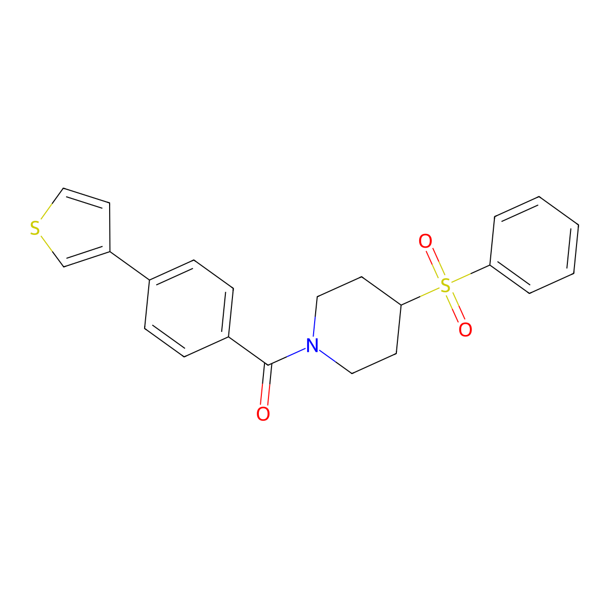 (4-(Phenylsulfonyl)piperidin-1-yl)(4-(thiophen-3-yl)phenyl)methanone molecular structure, CAS 1448127-92-1