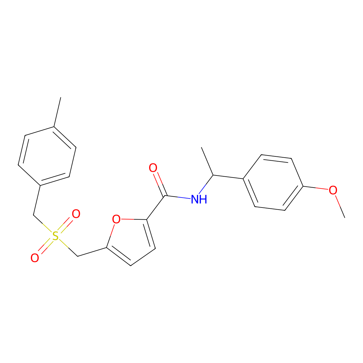 N-(1-(4-methoxyphenyl)ethyl)-5-(((4-methylbenzyl)sulfonyl)methyl)furan-2-carboxamide molecular structure, CAS 1448127-93-2