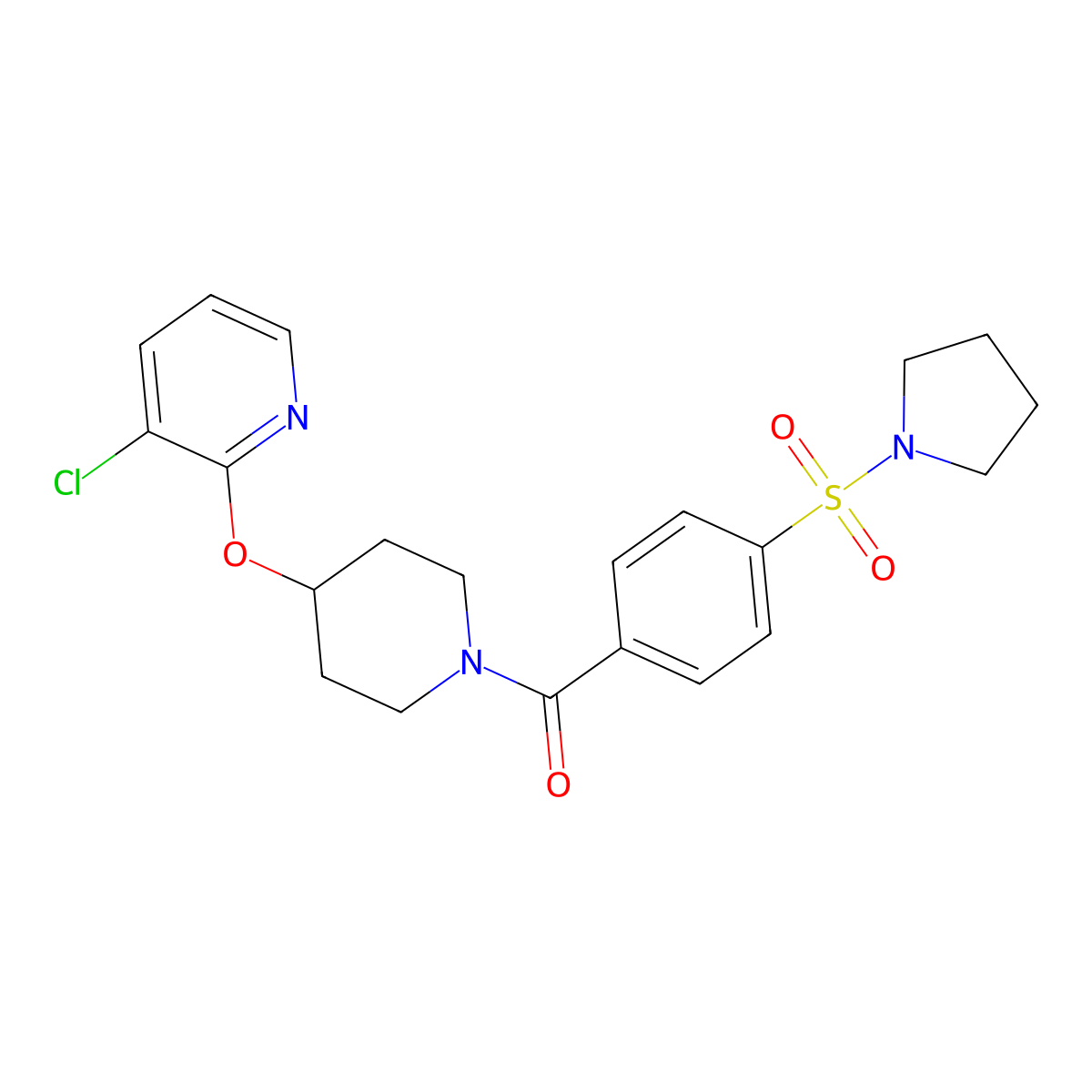 (4-((3-Chloropyridin-2-yl)oxy)piperidin-1-yl)(4-(pyrrolidin-1-ylsulfonyl)phenyl)methanone molecular structure, CAS 1448127-95-4