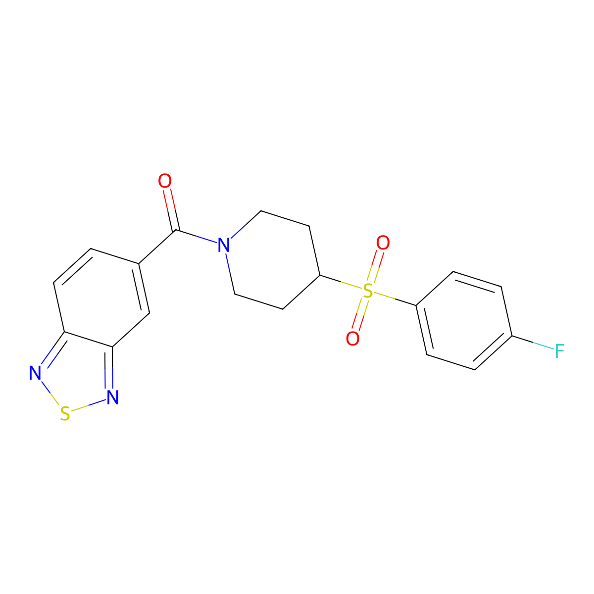Benzo[c][1,2,5]thiadiazol-5-yl(4-((4-fluorophenyl)sulfonyl)piperidin-1-yl)methanone molecular structure, CAS 1448127-98-7