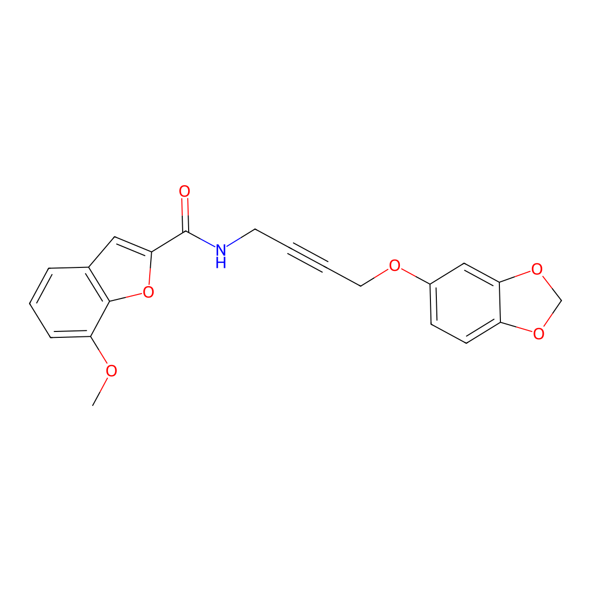 N-(4-(benzo[d][1,3]dioxol-5-yloxy)but-2-yn-1-yl)-7-methoxybenzofuran-2-carboxamide molecular structure, CAS 1448128-05-9