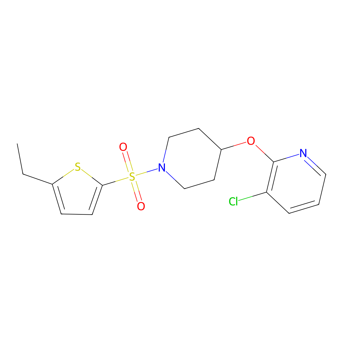 3-Chloro-2-((1-((5-ethylthiophen-2-yl)sulfonyl)piperidin-4-yl)oxy)pyridine molecular structure, CAS 1448128-06-0