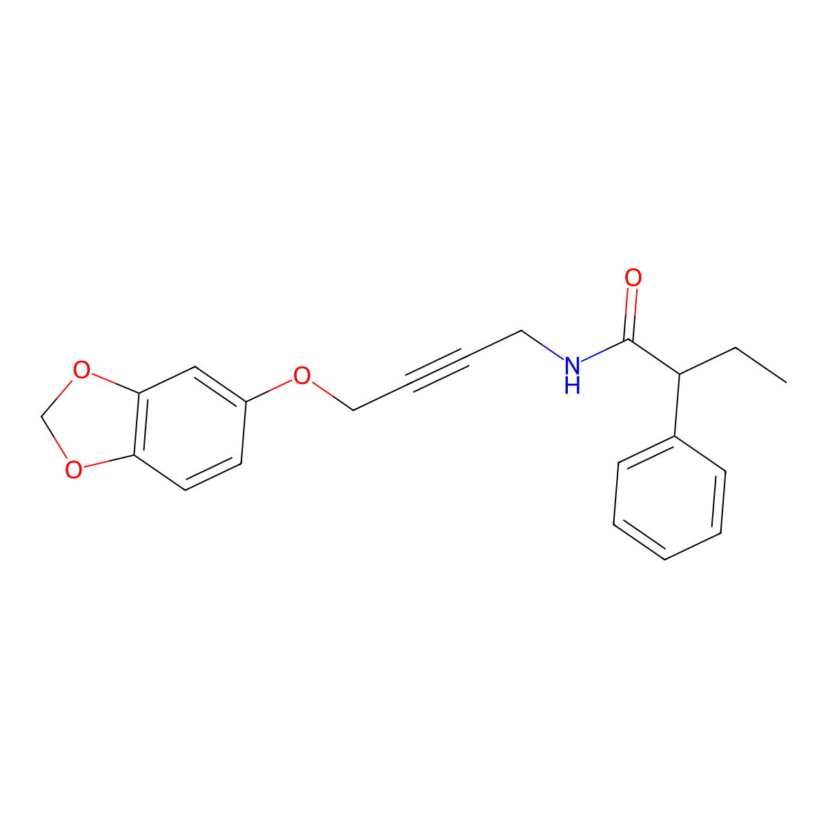 N-(4-(benzo[d][1,3]dioxol-5-yloxy)but-2-yn-1-yl)-2-phenylbutanamide molecular structure, CAS 1448128-13-9