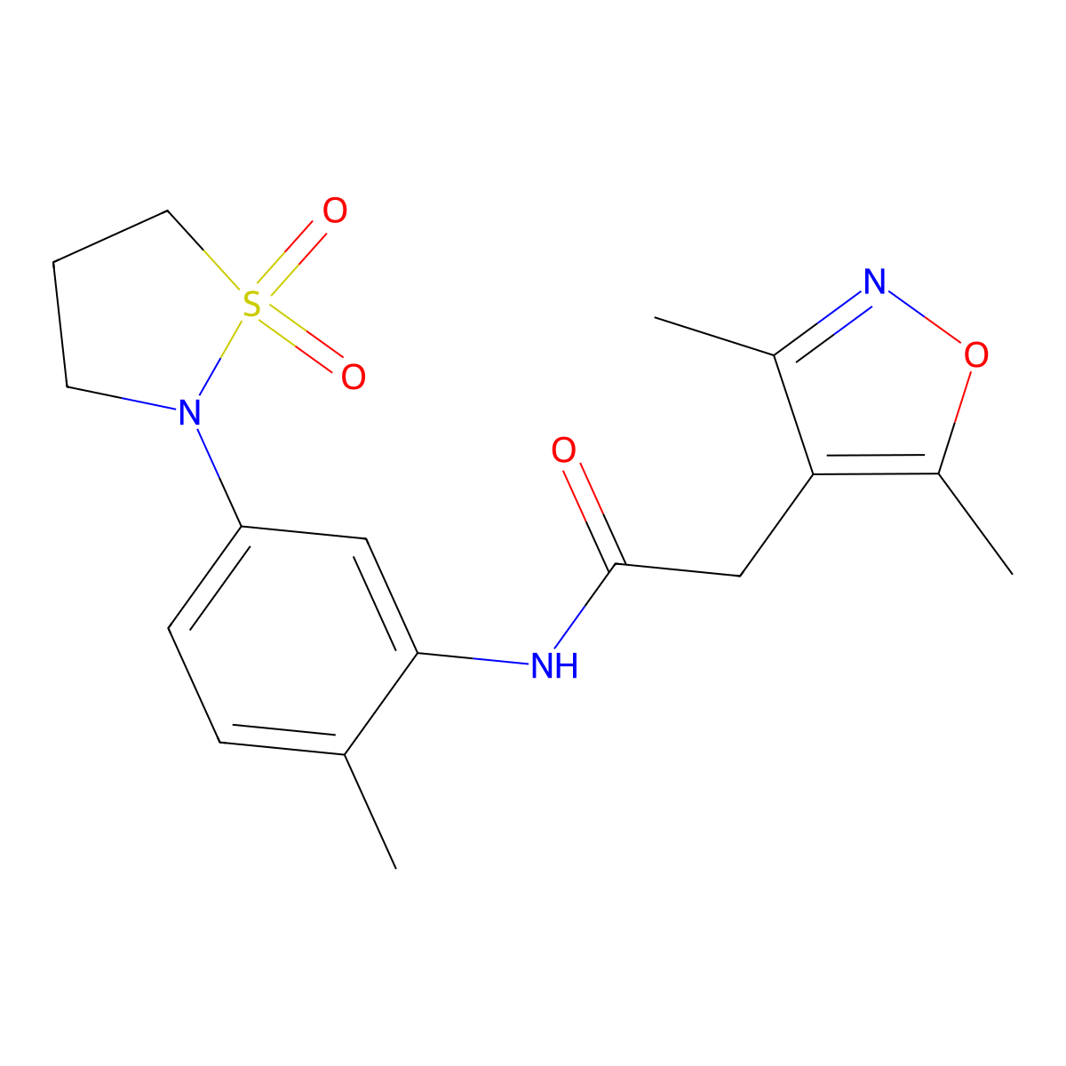 2-(3,5-dimethylisoxazol-4-yl)-N-(5-(1,1-dioxidoisothiazolidin-2-yl)-2-methylphenyl)acetamide molecular structure, CAS 1448128-14-0