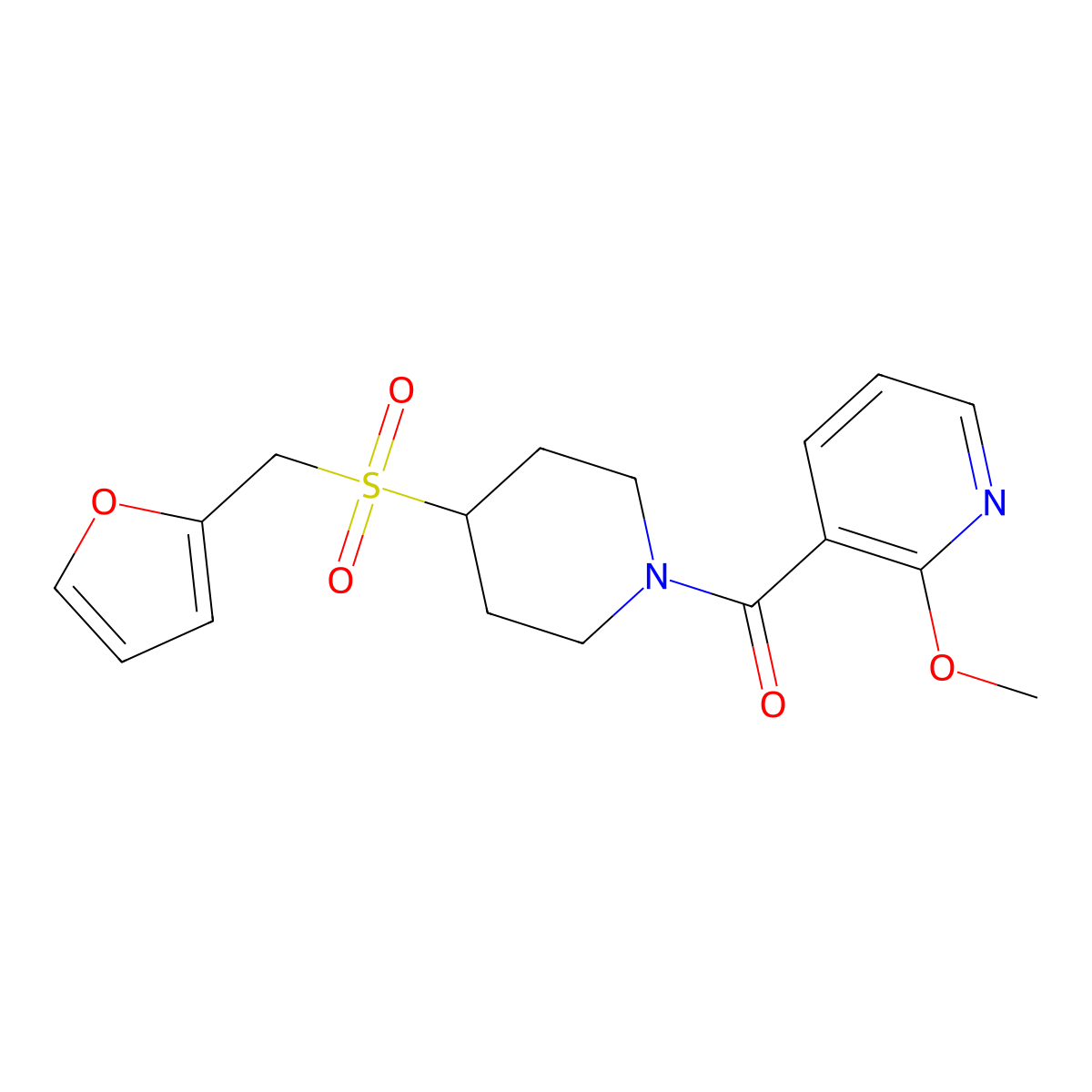 (4-((Furan-2-ylmethyl)sulfonyl)piperidin-1-yl)(2-methoxypyridin-3-yl)methanone molecular structure, CAS 1448128-15-1