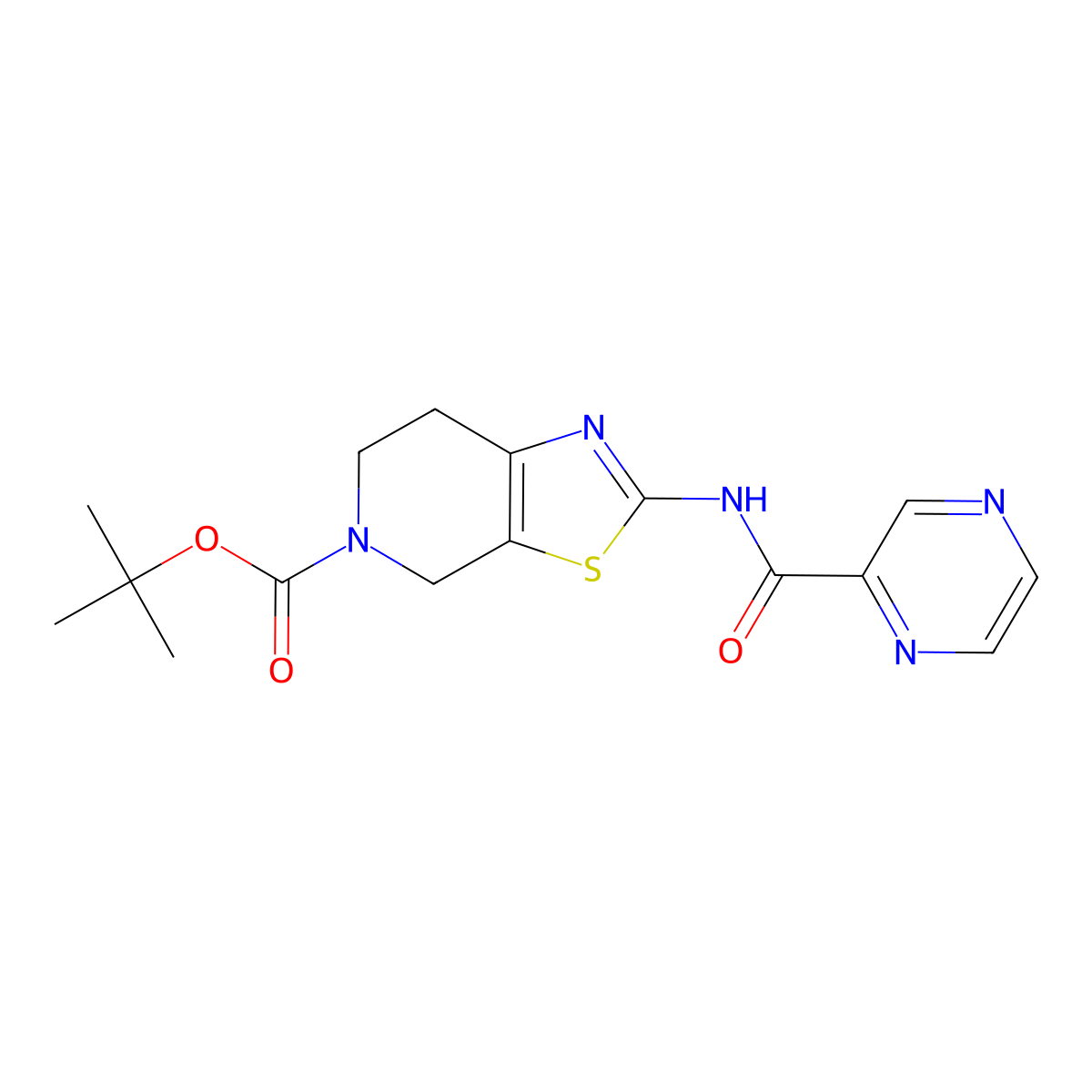 tert-butyl 2-(pyrazine-2-carboxamido)-6,7-dihydrothiazolo[5,4-c]pyridine-5(4H)-carboxylate molecular structure, CAS 1448128-16-2
