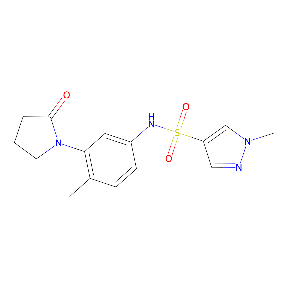 1-methyl-N-[4-methyl-3-(2-oxopyrrolidin-1-yl)phenyl]-1H-pyrazole-4-sulfonamide molecular structure, CAS 1448128-17-3