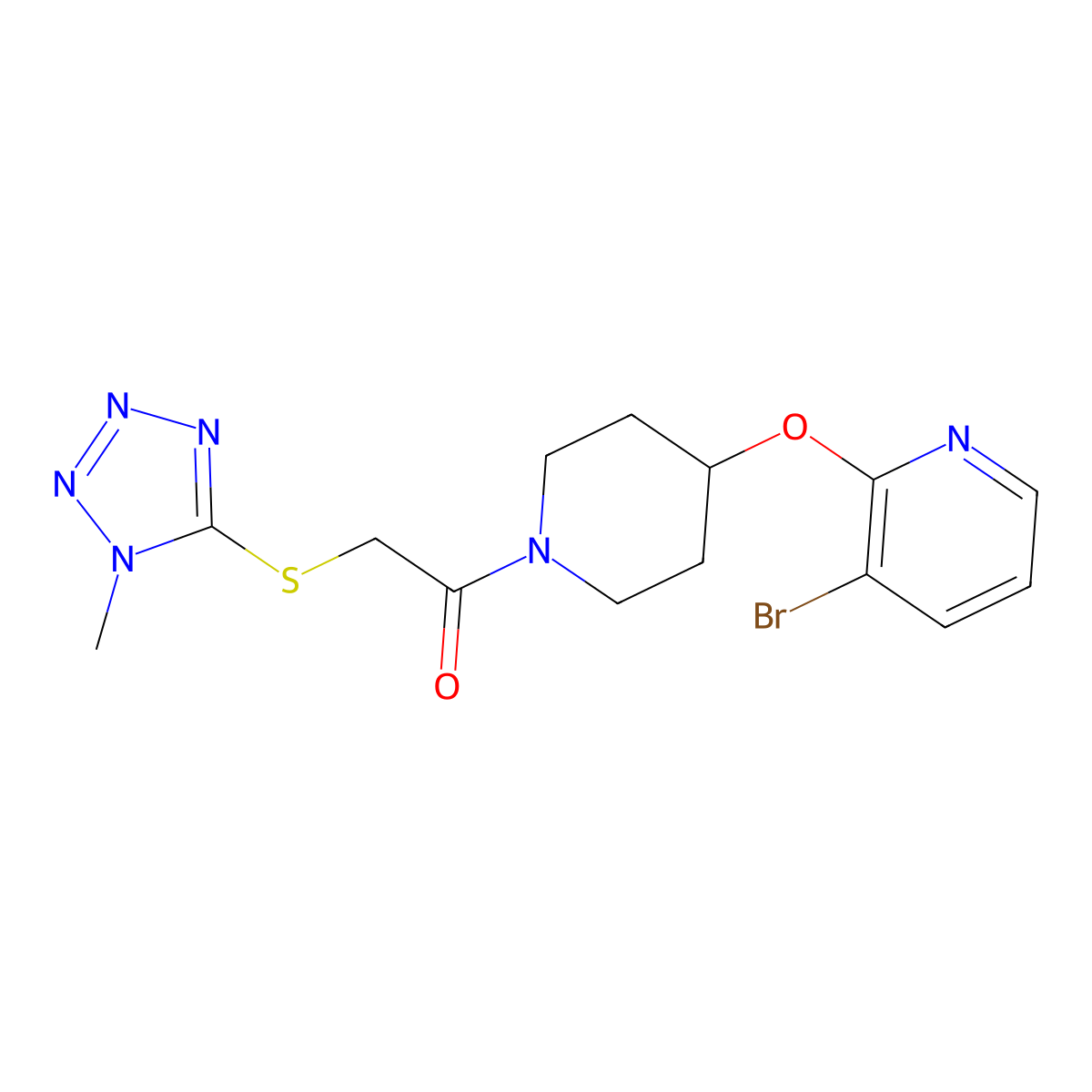 1-(4-((3-bromopyridin-2-yl)oxy)piperidin-1-yl)-2-((1-methyl-1H-tetrazol-5-yl)thio)ethanone molecular structure, CAS 1448128-28-6