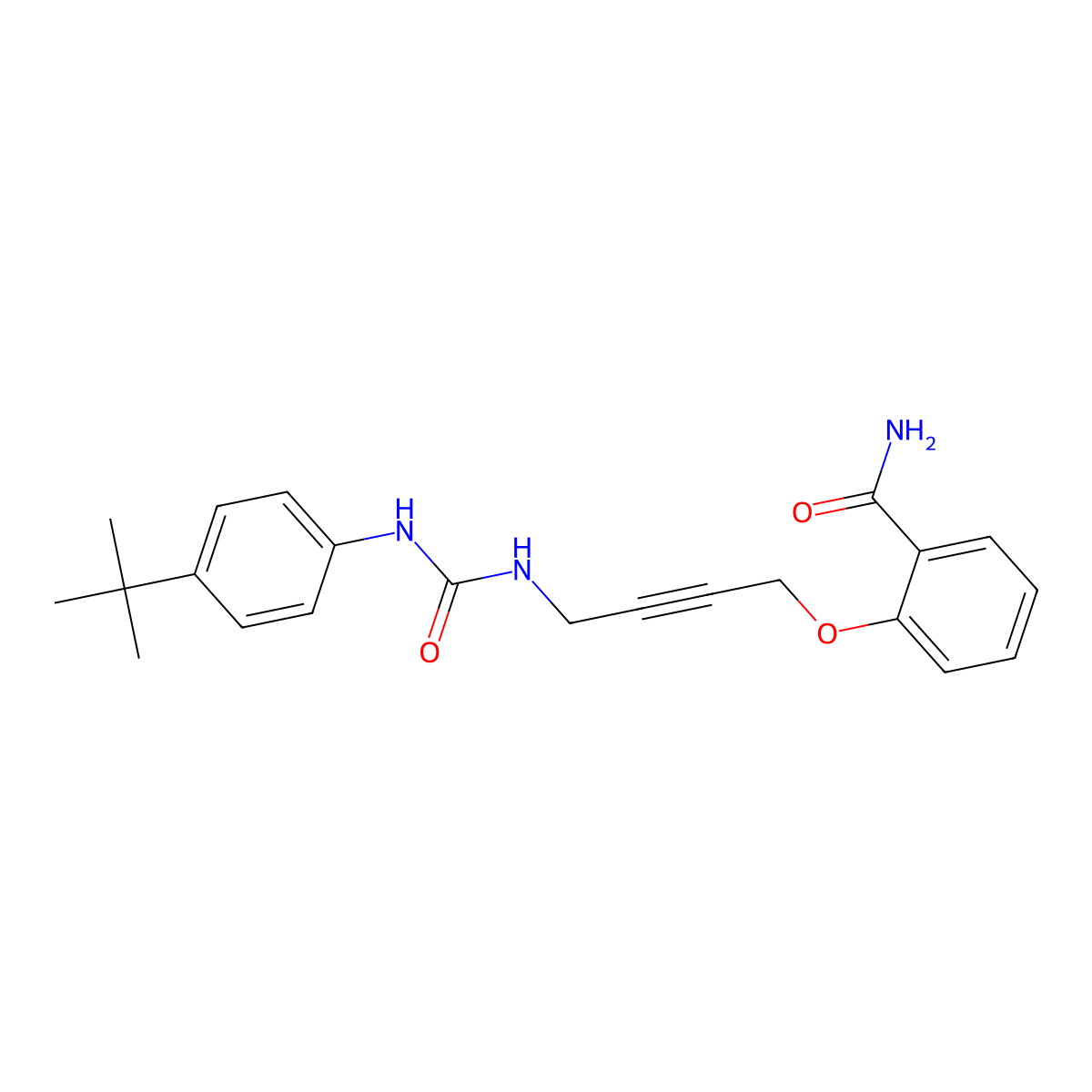 2-((4-(3-(4-(Tert-butyl)phenyl)ureido)but-2-yn-1-yl)oxy)benzamide molecular structure, CAS 1448128-33-3