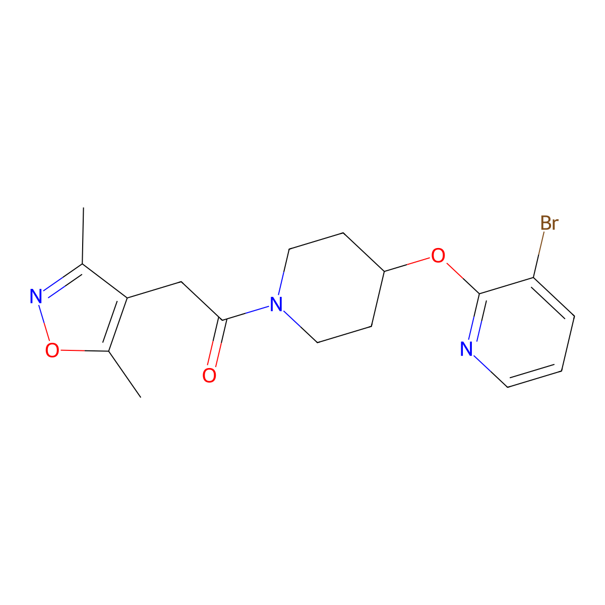 1-(4-((3-Bromopyridin-2-yl)oxy)piperidin-1-yl)-2-(3,5-dimethylisoxazol-4-yl)ethanone molecular structure, CAS 1448128-36-6