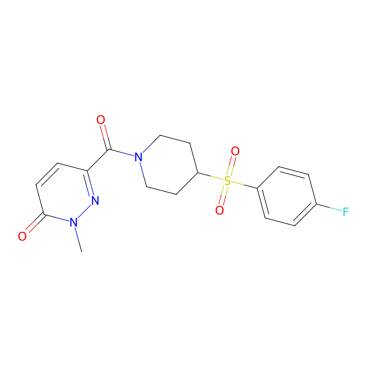 6-(4-((4-fluorophenyl)sulfonyl)piperidine-1-carbonyl)-2-methylpyridazin-3(2H)-one molecular structure, CAS 1448128-38-8