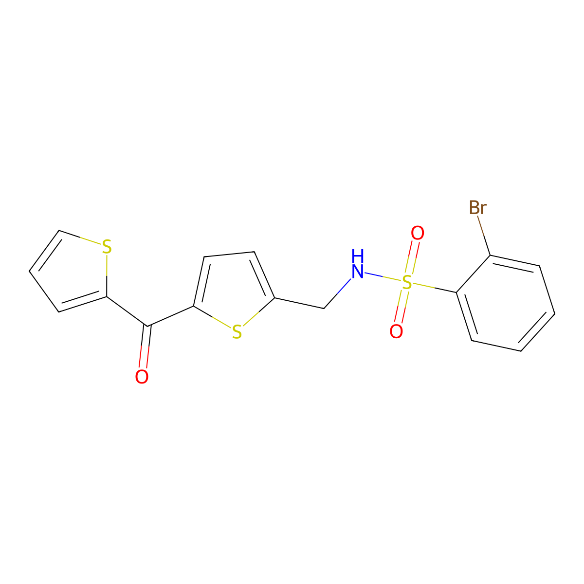 2-bromo-N-((5-(thiophene-2-carbonyl)thiophen-2-yl)methyl)benzenesulfonamide molecular structure, CAS 1448128-41-3